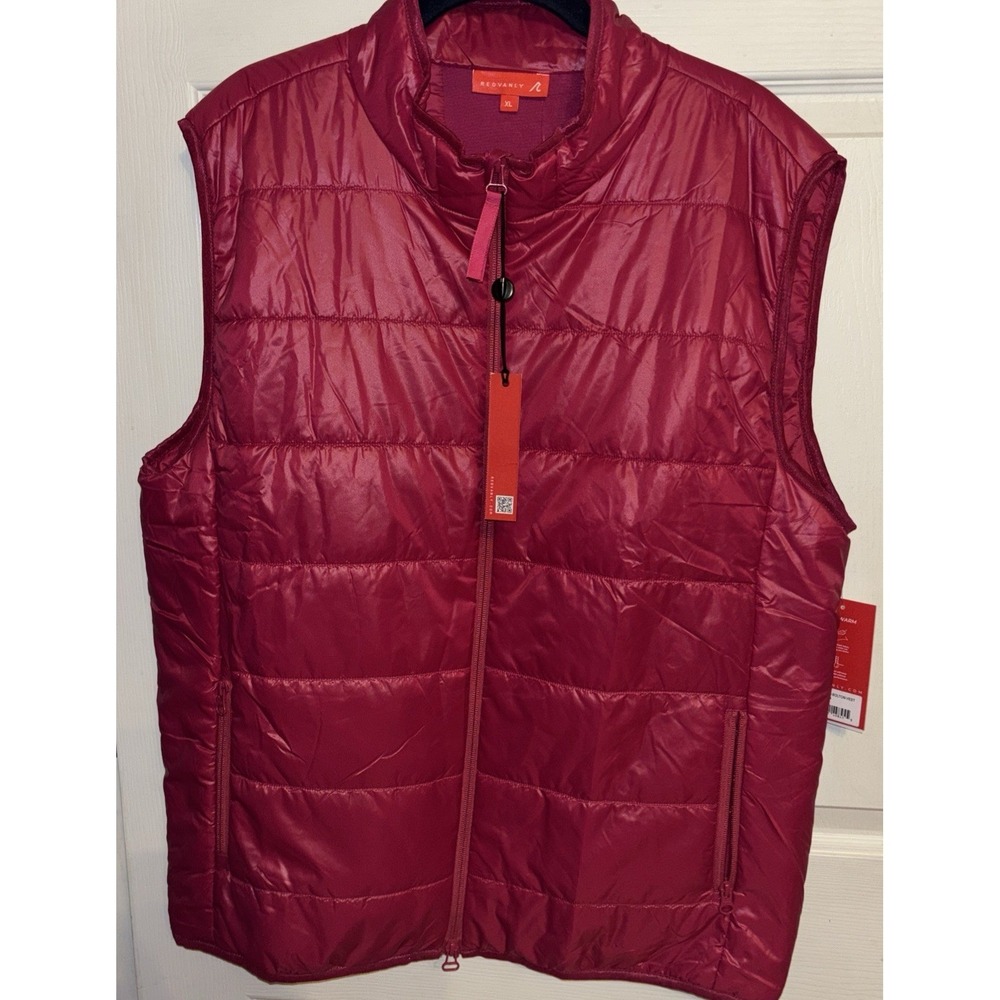 NWT $225 Redvanly Bolton Vest Men's XL Packable Puffer Sangria Pink Red Zip Golf
